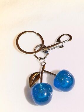 Blue Cherry Keychain Charm